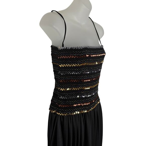 Vintage T & F  70s Sequins Tube Top Harem Skirt Boogie Studio 54 Disco Dress M - Picture 4 of 8